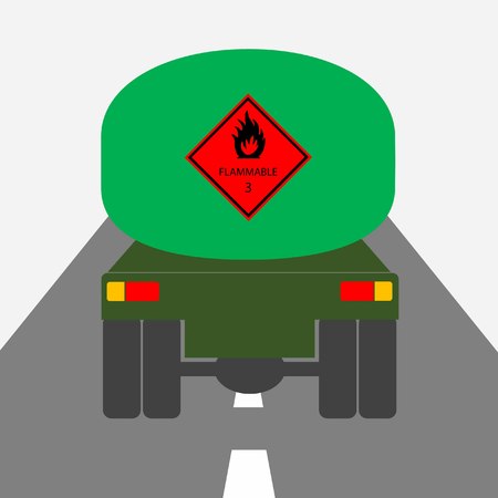 fuel tanker truck and flammable hazard sign from rearward viewのイラスト素材