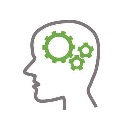 green thinking by simple  cogwheels and headのイラスト素材