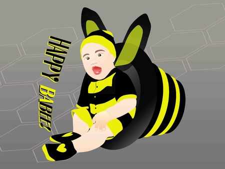 bee baby in gray backgroundのイラスト素材
