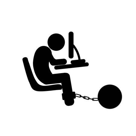 Physical inactivity of office worker symbolized by manacle and ballのイラスト素材