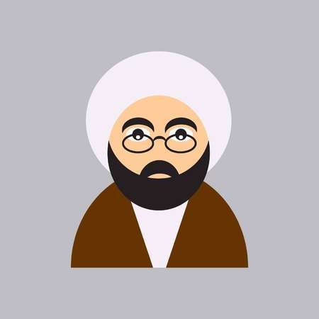mullah icon shows a young clergyman with a white turban and brown aba and glassesのイラスト素材