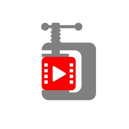 Video compressing icon shows a video cube compressed by clampのイラスト素材