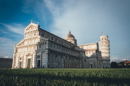 Pisa cathedral with leaning tower of Pisa behind itのeditorial素材