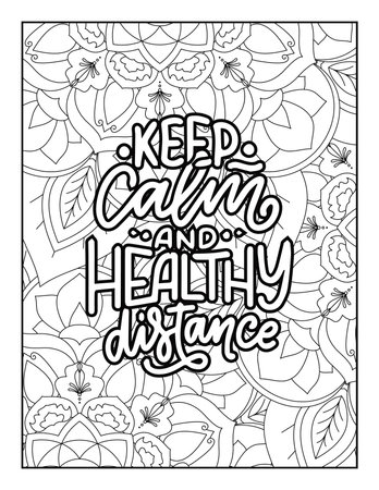 Keep calm and have healthy breakfast. Hand drawn lettering for coloring book.のイラスト素材
