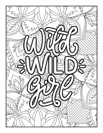 Wild and free. Hand drawn lettering quote for coloring book. Vector illustration.のイラスト素材