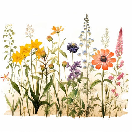 Wild flowers. Hand drawn watercolor illustration. Isolated on white background.の素材