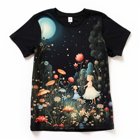 Children's T-shirt with a picture of a fairy tale on a white backgroundの素材