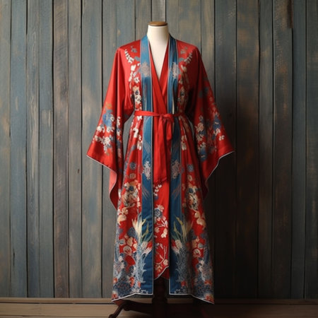 Japanese kimono on a mannequin on a wooden backgroundの素材