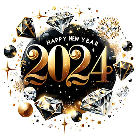 Happy New Year Greeting Card with Gold and Black Diamonds. Vector Illustrationの素材