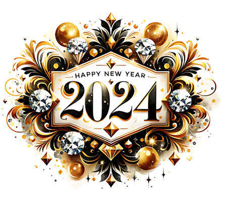 2021 Happy New Year. Greeting card with gold, black and white shiny diamonds. Vector illustration.の素材