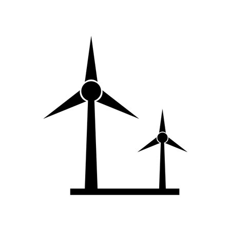Black Wind turbine and renewable energy icon vector illustration.の写真素材