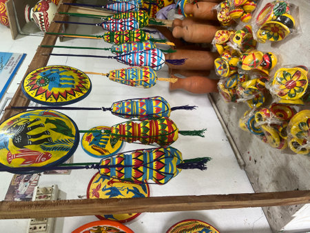 Soil handicrafts product. Artistic painted colorful handcrafted Products selling in handicraft fair in Sonargaon, Bangladesh.の写真素材