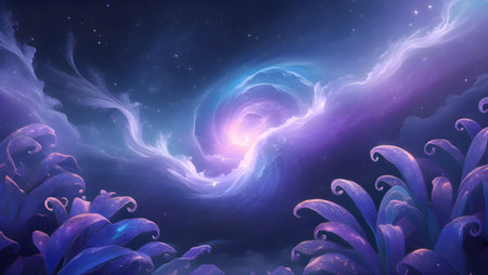 Vibrant Cosmic Swirl A Journey Through the Ethereal Nebula.の写真素材