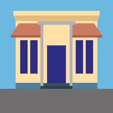 Bank building isolated on blue background. Vector illustration in flat style.のイラスト素材