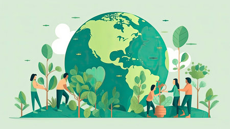 World Environment Day- Vector illustration of World Environment Day. People are caring for the environment.の素材
