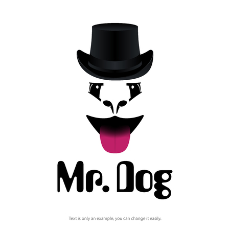 Vector logo of a dog with hat on white background for your design works regarding to pet shops, vet's clinics, security firms, etc.のイラスト素材