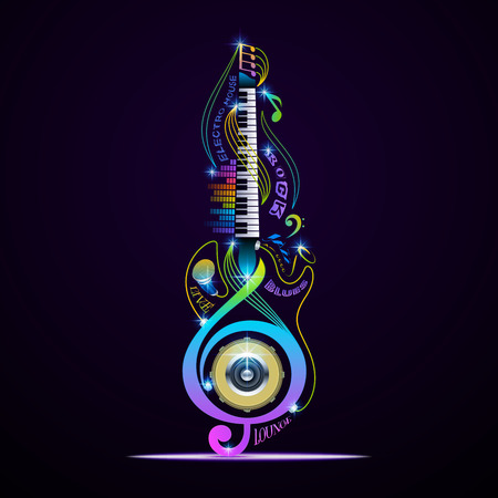 Colorful musical instruments collage. Vector concept for live, rock, jazz, blues, lounge, electronic.のイラスト素材