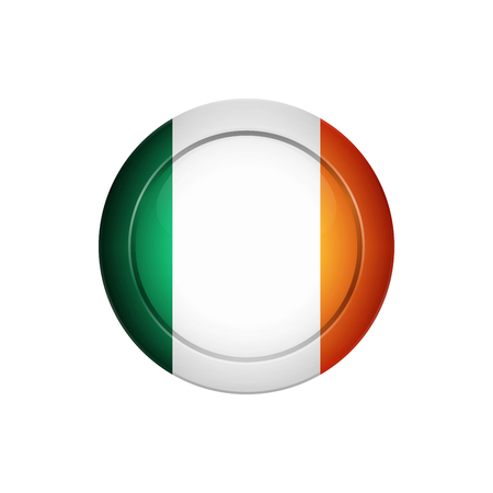 Flag design. Irish flag on the round button. Isolated template for your designs. Vector illustration.のイラスト素材
