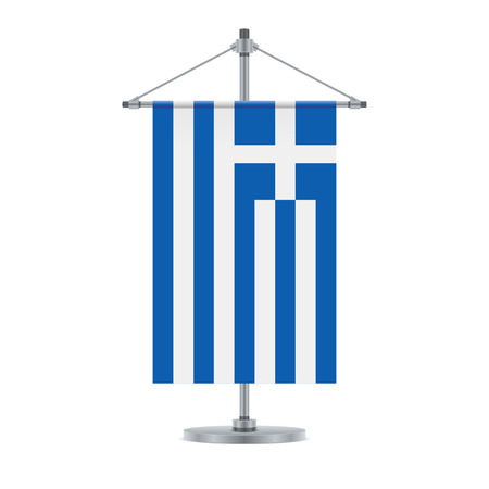 Flag design. Greek flag on the cross metallic pole. Isolated template for your designs. Vector illustration.のイラスト素材