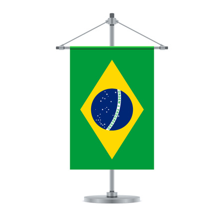 Flag design. Brazilian flag on the cross metallic pole. Isolated template for your designs. Vector illustration.のイラスト素材
