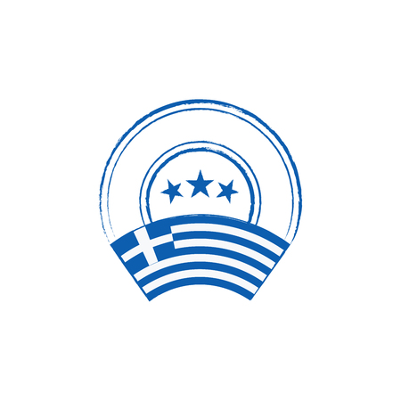 Flag and stamp design. Retro stamp with Greek flag on white background. Isolated template for your designs. Vector illustration.のイラスト素材