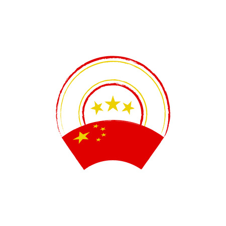 Flag and stamp design. Retro stamp with Chinese flag on white background. Isolated template for your designs. Vector illustration.のイラスト素材