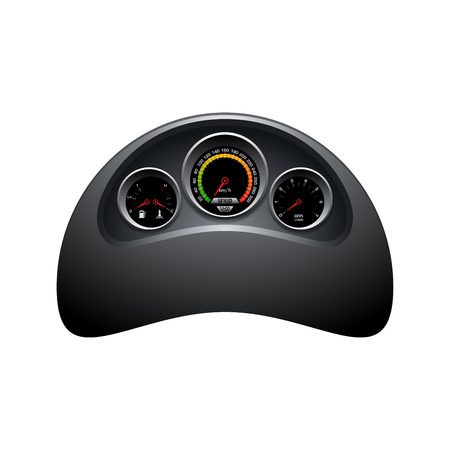 Design of speedometer, tachometer, fuel and heat panel. Dashboard template on white background.のイラスト素材