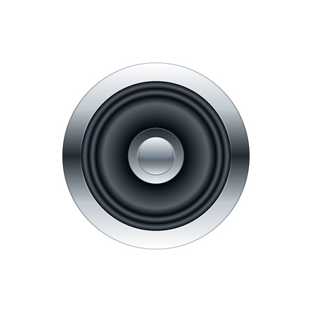 Metallic subwoofer speaker front view. Vector illustration template.のイラスト素材