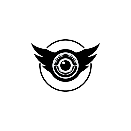 Eye and wings shaped logo on white background.. Wings shaped camera icon.のイラスト素材