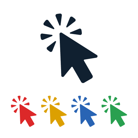 Click icons with cursor on white background. Cursor shaped touch symbols design.のイラスト素材