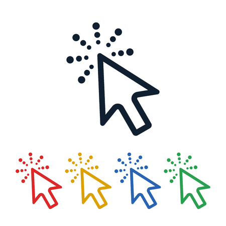 Click icons with cursor on white background. Cursor shaped touch symbols design.のイラスト素材