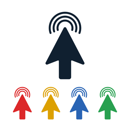 Click icons with cursor on white background. Cursor shaped touch symbols design.のイラスト素材