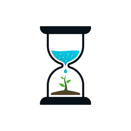 Sprout and water drop in hourglass on white background. Icon design about time.のイラスト素材