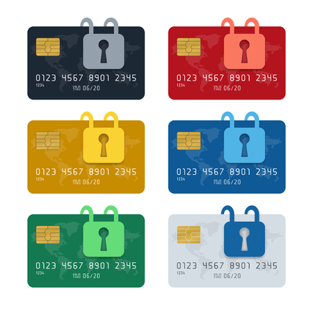 Secure online shopping icon, credit card icon with padlock on white background. Finance concept design.のイラスト素材
