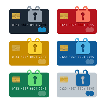 Secure online shopping icon, credit card icon with padlock on white background. Finance concept design.のイラスト素材