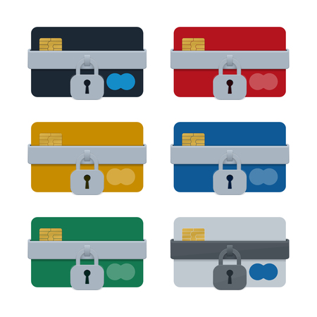 Online shopping transaction security concept, credit card icon with padlock on white background. Finance concept design.のイラスト素材