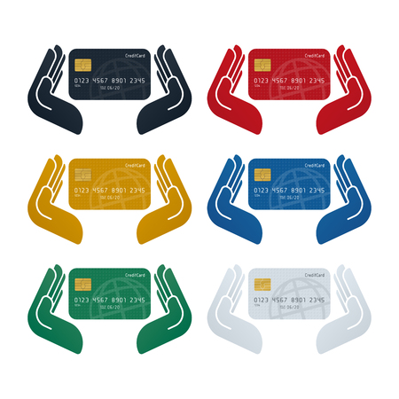 Credit card in safe hands, credit card protection concept on white background. Finance concept design.のイラスト素材