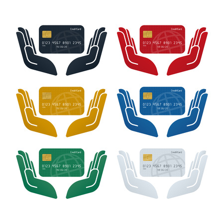 Credit card security concept, credit card in hands on white background. Finance concept design.のイラスト素材