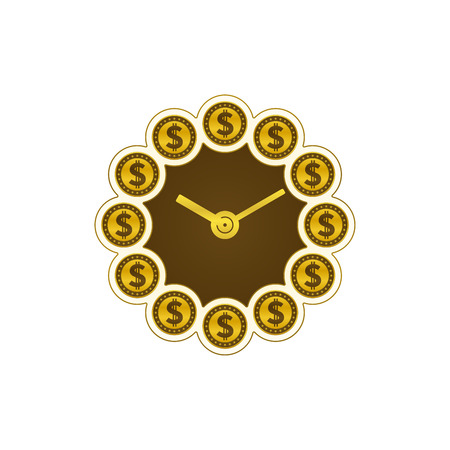 Dollar coins and clock. Time and money concept on white background. Financial concept design.
