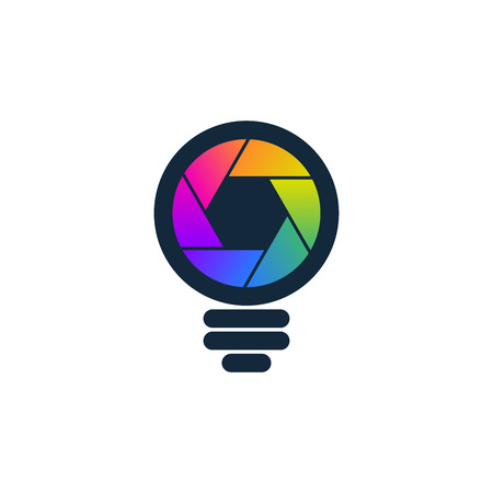 Colorful shaped bulb symbol on white background. Media and photography icon.のイラスト素材