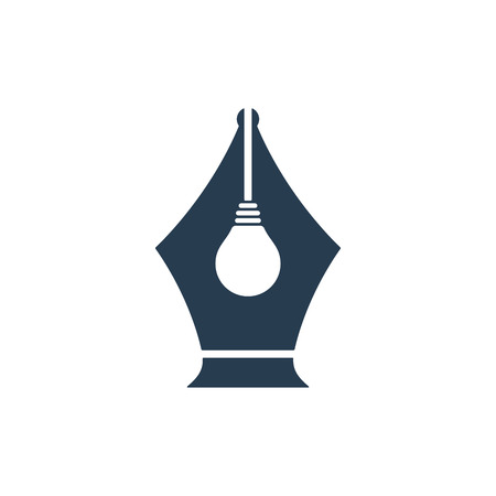 Pen nib with bulb on white background. Creative idea icon.のイラスト素材
