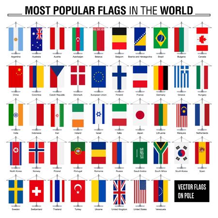 Collection of most popular world flags. Flags on poles.のイラスト素材
