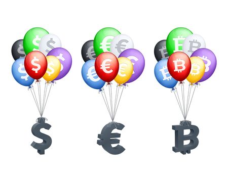 Colorful balloons with currencies on white background.のイラスト素材