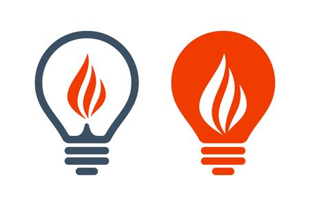 Bulb symbols with flame sign on white background. Bulb icon design.のイラスト素材