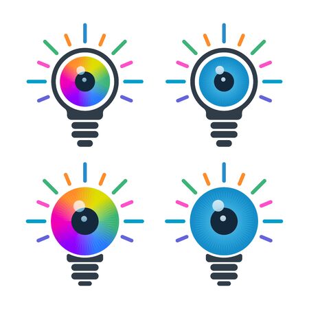 Bulb symbols with eyeballs on white background. Vision and idea icon design.のイラスト素材