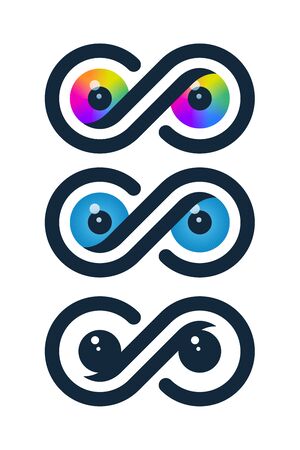 Eyeballs in infinity symbols. Vision vector icons on white background.のイラスト素材