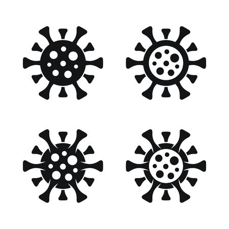Covid-19 symbols on white background. Coronavirus filled and outlined virus simple icon set.のイラスト素材