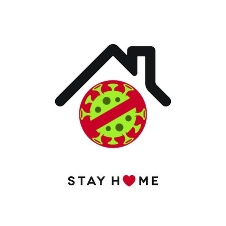 Stay home outbreak concept design. Stop sign with coronavirus covid-19 symbol on white background.のイラスト素材
