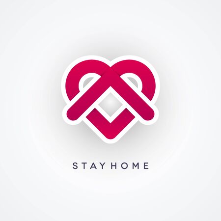 Stay home coronavirus pandemic concept design. Covid-19 epidemic social isolation ribbon icon with abstract heart shape on white background.のイラスト素材