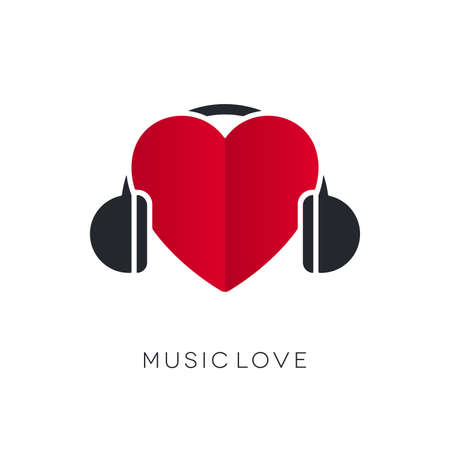 Headphones icon with heart book shape on white background. Love themed musical concept.のイラスト素材